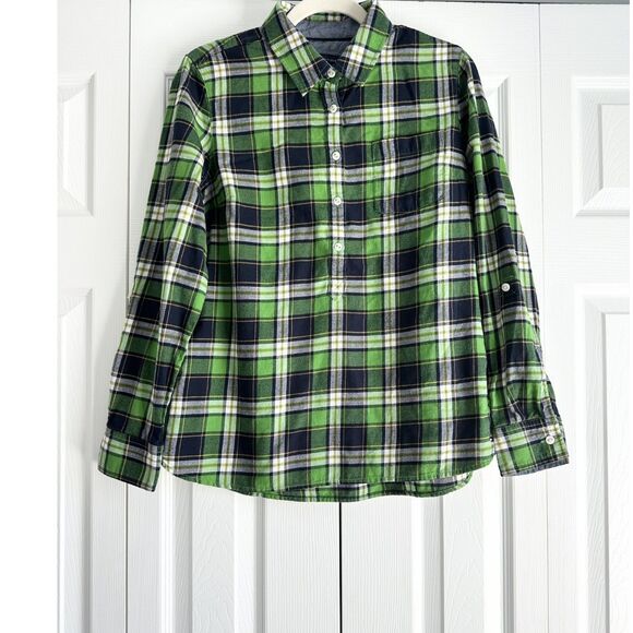 Tommy Hilfiger Top Women's Size M Blue Green Plaid 100% Cotton Button-Down - Picture 1 of 11